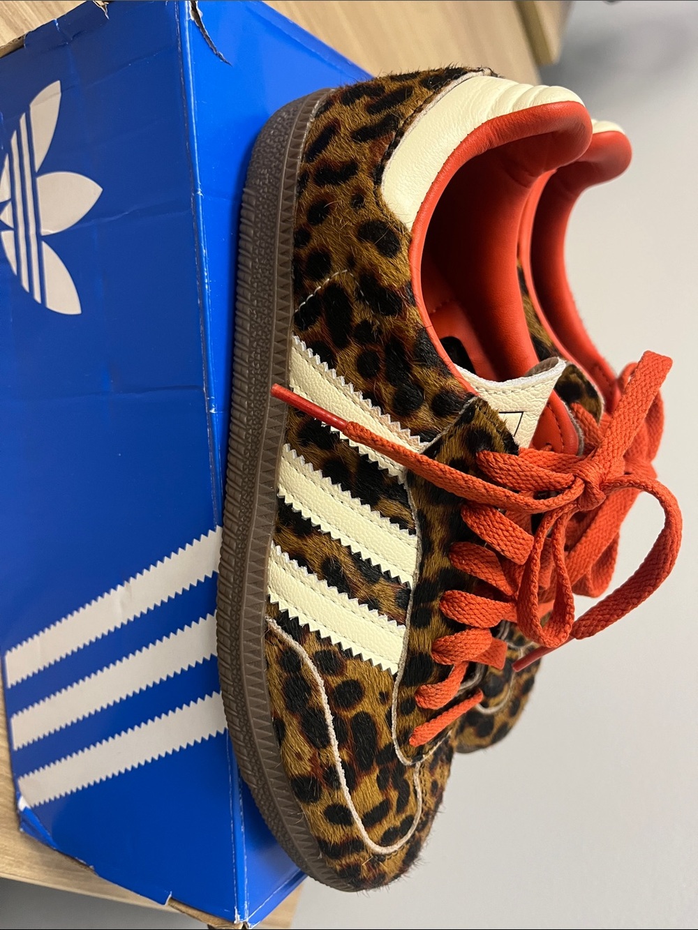 Adidas woman’s Samba OG Leopard Print Sneakers with Red-Orange Laces - Picture 3 of 4